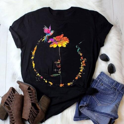 Harajuku Graphic Tshirt Women Y2K Summer Clothing Short Sleeve O-neck Tee Top Office Lady Floral Colorful Tee Shirt Female