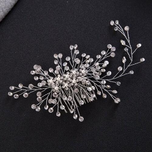 SLBRIDAL Art Deco Silver Color Crystals Pearls Flower Leaves Wedding Hair Comb Bridal Headpiece Hair accessories Women Jewelry