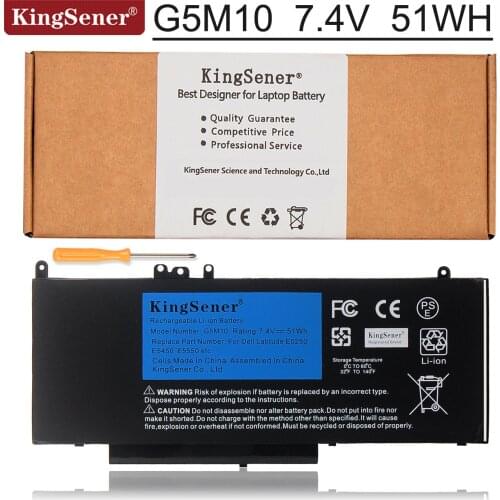 KingSener G5M10 Laptop battery For DELL Latitude E5250 E5450 E5550 8V5GX R9XM9 WYJC2 1KY05 7.4V 51WH Free Tool