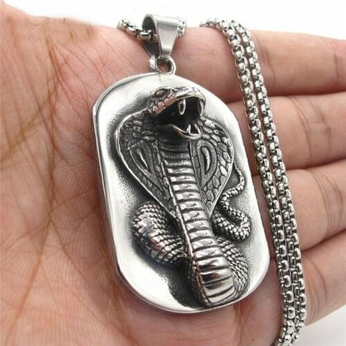 Mens Vintage Cobra Kai Snake Pendant Necklace Stainless Steel Chain Set