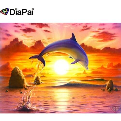 DIAPAI Diamond Painting "Dolphin sunset" DIY 5D Diamond Embroidery Sale Full Set Rhinestone Cross Stitch Home Decor A26465