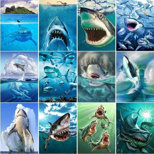DIY 5D Big Shark Painting Diamond Full Round Drill Rhinestone Embroidery Beaded Picture Cross Stitch Kit Wall Art Handmade Decor