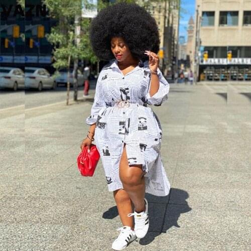 VAZN New 2021 Clear Fresh Sexy Regular Dress Women Elegant Fashion Print Dress Slim Dress Club Birthday Shinny Dress