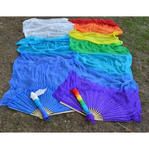 Flower printed new hot selling tie-dye belly dance fan veils more size fan dance belly pair pink red orange green transportation