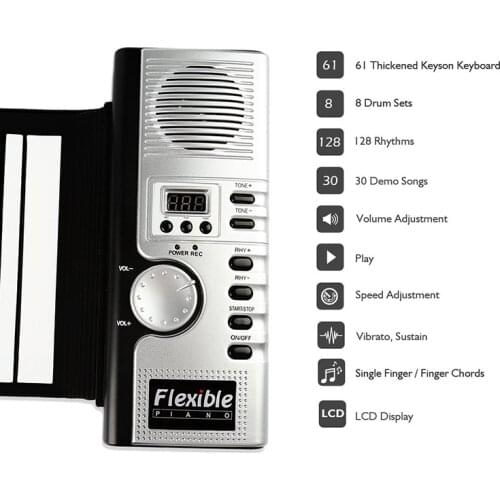 NEW Portable Flexible Digital Keyboard Piano 61 Keys 128 Tones Rhythms Electronic Roll Up Piano Toys