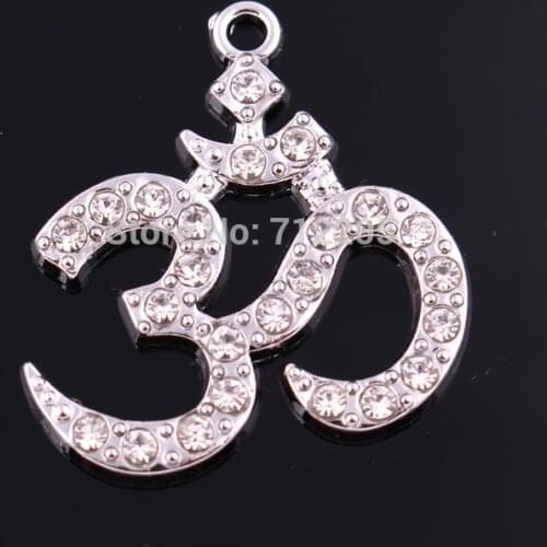 New Arrival zinc studded with sparkling crystals Yoga Meditation Yogi OHM Asana Large Om AUM Pendant