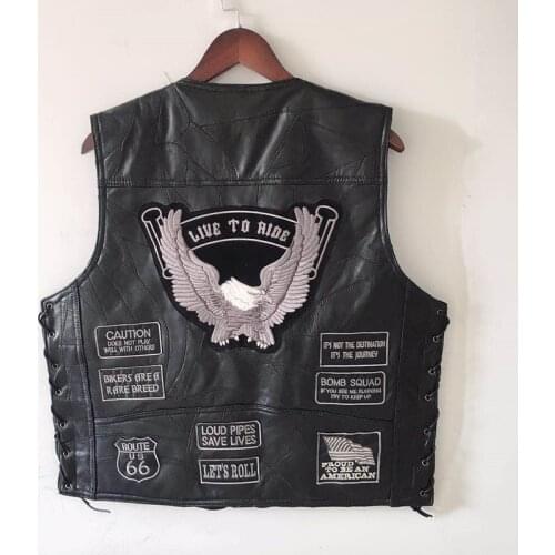 Leather Motorcycle Vest for Men Spring Punk Sleeveless Jacket Soft Sheep Leather V Neck Waistcoats Plus Size