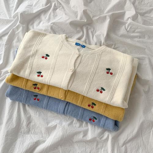 Causal Flower Embroidery Knitted Cardigan Sweater Autumn Winter Womens Korean O-neck Single Breasted Long Sleeve Crop Tops