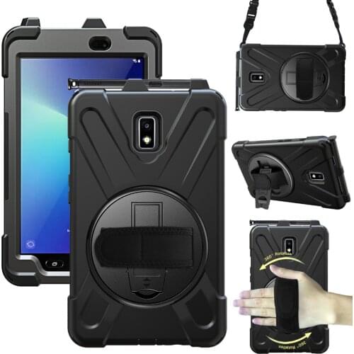 For Samsung Galaxy Tab Active 2 SM-T395 SM-T390 Case 360 Rotating Handle with Hand Strap Neck Strap, Shockproof Protection Cover