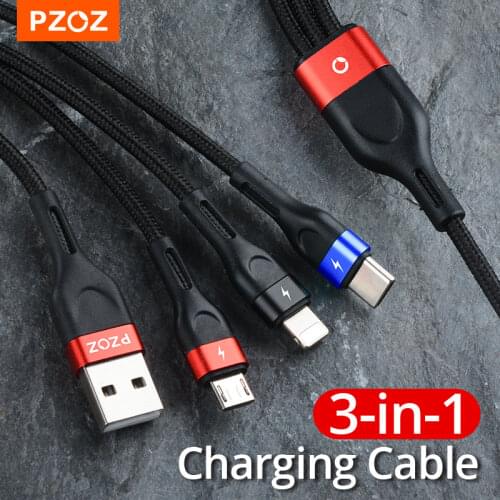 PZOZ 3 IN 1 USB Cable Micro USB C Fast Charging Adapter Microusb Type-C Charger Type C Cable For iPhone 7 11 Samsung Xiaomi Cord