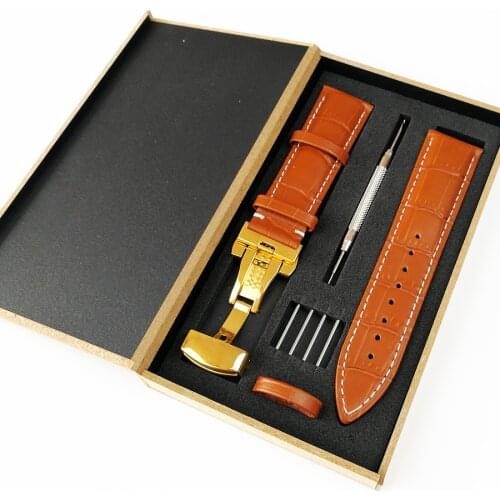 Genuine Leather Watch Band Strap Stainless Steel Butterfly Clasp 13mm 14mm 15mm 16mm 17mm 18mm 19mm 20m 21mm 22mm Watchband Gift