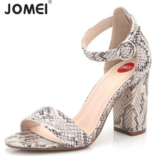 Women Ankle Strap Sandals Snake Print Square heel Fashion Pointed toe Ladies Fashion shoes 2019 New Women Sandals