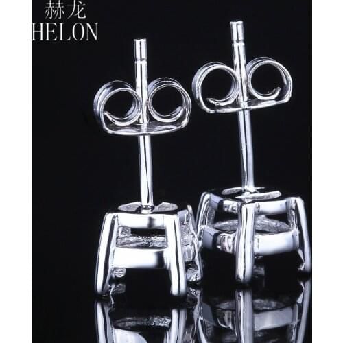 HELON Solid 14K White Gold AU585 Round 6.5mm Semi Mount Stud Earrings Fine Jewelry Lady Engagement Wedding Earrings Prong Set