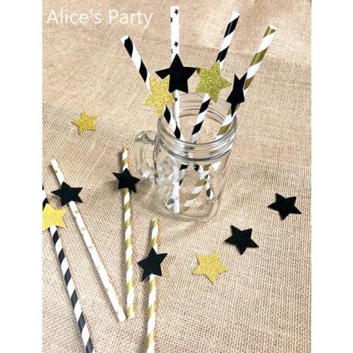 Chic 25pcs Gold Black Stars Straws Party Supplies Wedding Decorations Bridal Shower Birthday Drinks Decor Eco Friendly Straws