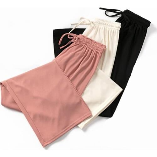 JMPRS Summer Elastic High Waist Women Sweatpants Loose Casual Korean Style Wide Leg Pants Solid Jogger Thin Ankle-Length Pants