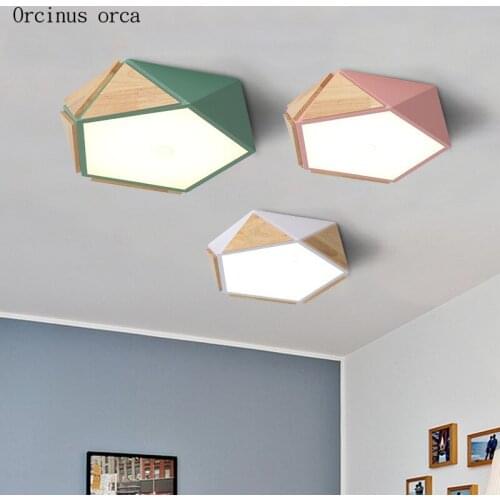 Nordic modern simple candy color ceiling lamp living room bedroom creative personality solid wood LED geometric ceiling lamp