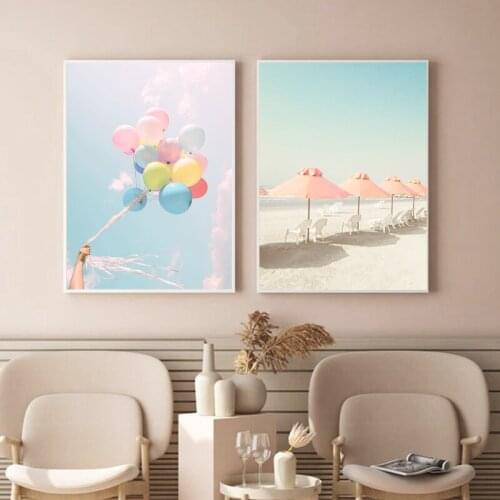 Modern Landscape Canvas Painting Colorful balloons Beach Sea Prints Nordic Landscape Posters Living Room Wall Picture
