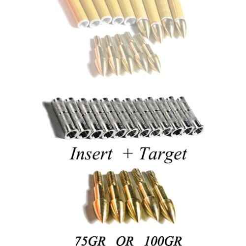 Archery 12pcs Golden Target Point 75gr/100gr 8-32 Whorl and 12pcs Aluminium Arrow Insert for Hunting?&shooting
