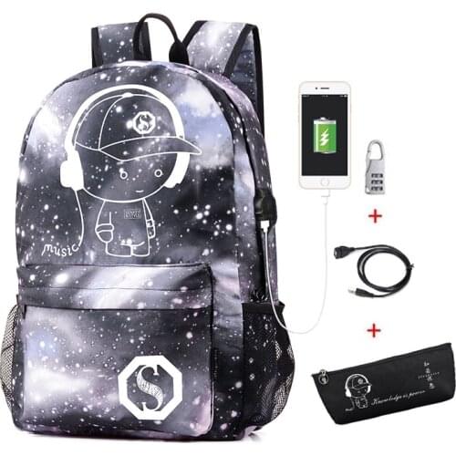 Luminous School Backpack Oxford Cartoon School Bag with usb Cable and Lock and Pencil Bag for Teens Girls Boys Mochila Escolar