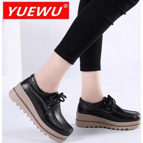 YUEWU Women’s Spring Frenulum Thick Bottom Increase Cowhide Rocking Shoes Fresh And Versatile Available In Five Colors