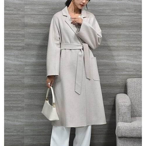 Super Quality 100%Cashmere Fur Coat Long Slim Female Jacket Autumn Winter Womens Coats Double-sided Woolen Cloth Roupas Zjt1490