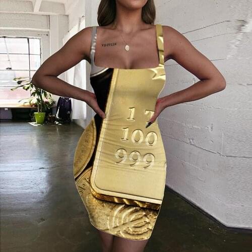 Giyu Brand Money Dresses Women Metal Halter Sleeveless Israel Vestido Sexy Punk 3d Print Gothic Bodycon Dress Womens Clothing