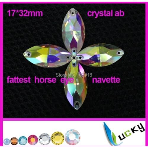 48pcs 17*32mm Navette horse eye/boat shape flat back sew on rhinestones crystal ab color strass crystal beads for wedding dress