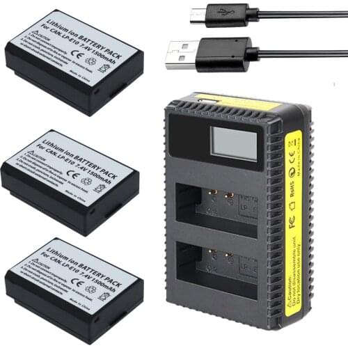 3Pcs DVISI LP-E10 LPE10 LP E10 Camera Battery AKKU + LCD USB Dual Charger For Canon EOS 1100D 1200D Kiss X50 X70 Rebel T3 T5