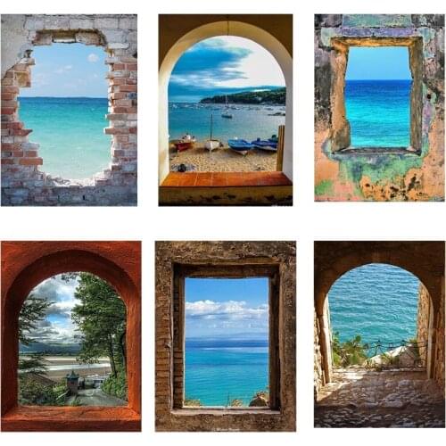 5D DIY Full Square Drill Stone Beautiful Out Window Seaside Scenery Round Diamond Painting Cross Stitch Diamant Embroidery