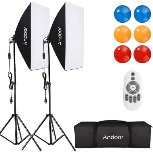 Andoer Studio Softbox RGB LED Light 20*28" Softbox*2/ 5500K 35W LED Light*2/Color Filter/2M Light Stand*2/Remote Control