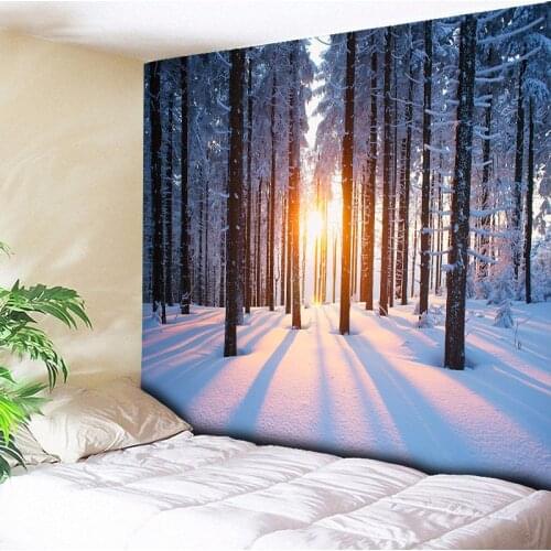 Hippie Boho Decor Tapestry Wall Hanging Sunshine Forest Snow Scenery Christmas Decorative Wall Carpets Couch Blanket 200cmx150cm
