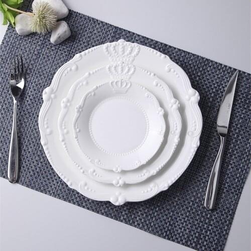 Relief Ceramic Dinner Plate solid white Porcelain Main Dish plates dessert