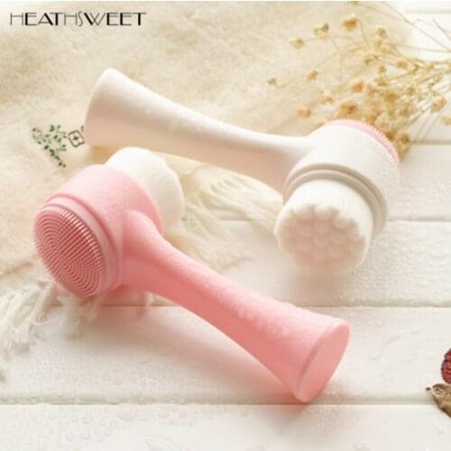Healthsweet Double Sides Multifunctional Silicone Non-electric Facial Cleansing Brush Soft Mild Fiber Soft Brush Head Wash Pore