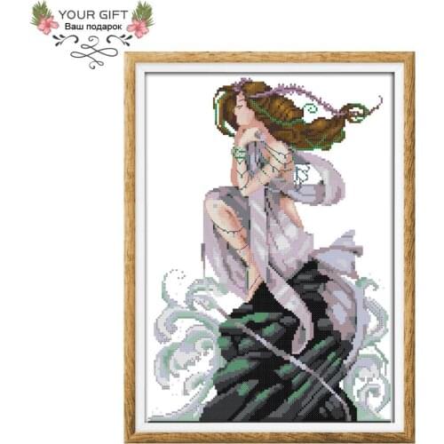 Joy Sunday Girl Home Decor RA156 Counted Stamped The Daughter Of The Sea Needlework Needlepoint Embroidery DIY Cross Stitch kit