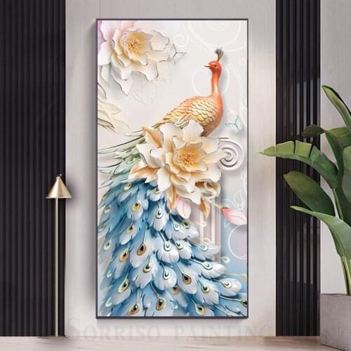 Peacock Hallway Wall Art Oil Canvas Painting Modern Porch Posters And Prints Pictures For Living Room Home Corridor Decor