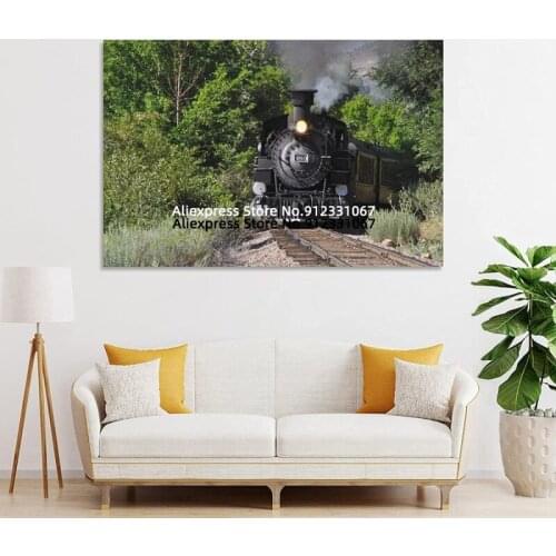 Canvas Painting Natural Scenery Steam Locomotive Coming Railroad Track Living Room Decoration Canvas Art Poster Wall Art Picture