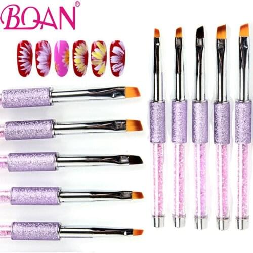 BQAN 1Pcs Oblique Head Purple Rhinestone UV Gel Polish Bulider Painting Pen Brush 2#4#6#8#10# Handle Manicure Nail Art Tool