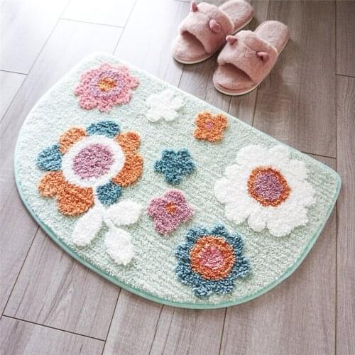 Flower Printed Parlor Bedroom Chair Rugs Toilet Bath Decorate Non-slip Door Bath Mat Half Round Carpets for Living Room