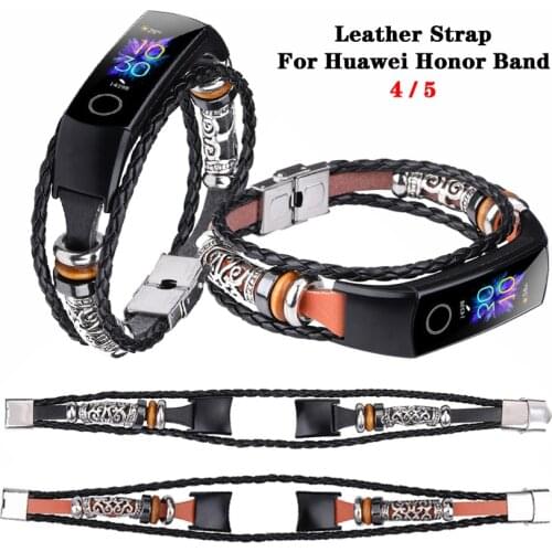 For Honor Band 5 Strap Retro Braided Leather Watchband Bracelet for Huawei Honor Band 4 5 Wristband Accessories for Honor Band 4