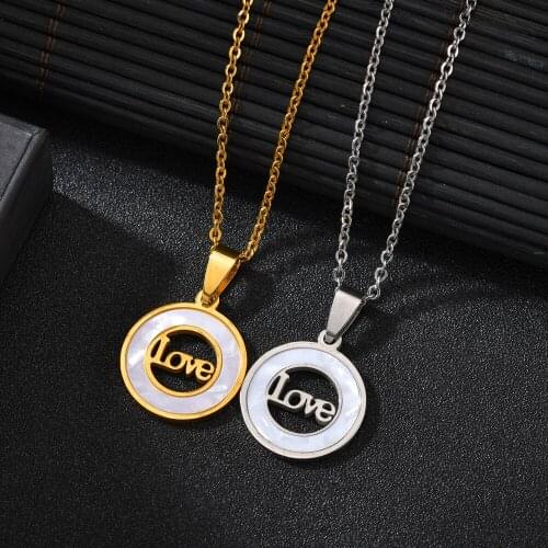 Creative new gold color stainless steel round letter Love Pendant short necklace shell piece love necklace