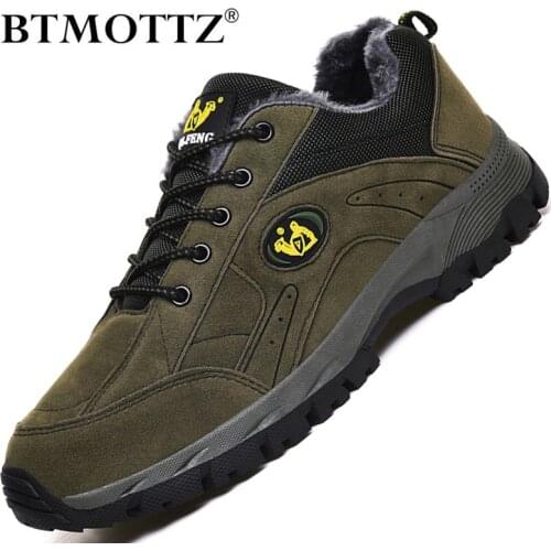 Cow Suede Mens Casual Sneakers Non-slip Plush Hiking Shoes Couples Climbing Shoes Unisex Quality Outdoor Trainers Plus Size 49