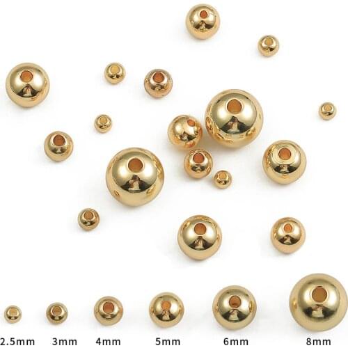 2.5/3/4/5/6/8mm 18k Gold Plated Copper Round Spacer Beads Ball End Seed Metal Beads For Jewelry Making Findings Accessories