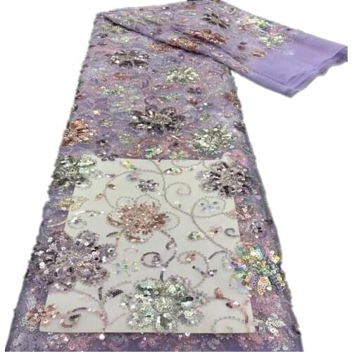 SJ Lace African Sequins Lace Fabric Nigerian Net Lace Fabric Embroidered Beaded French Lace Fabric For Wedding Party xb5-97
