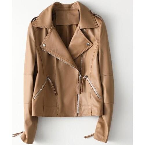 Real Leather Jacket Women Spring 2021 Short Biker Jackets for Women 100% Sheepskin Coat Female Chaqueta Cuero Mujer Pph4478