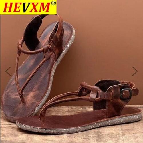 HEVXM Summer Clip-Toe Leather Sandals Zip Flip-flop Sandals Large Size Flat Comfort Breath Comfortable Shoes Slip-on Beach