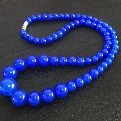 Fashion style 6-14mm natural stone blue chalcedony round beads necklace for women chain choker jewelry 18inch GE4032