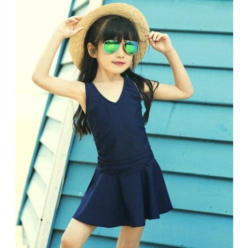 New Girls Swimsuit Bowknot Conservative Childrens Swimwear One-Piece Solid Color Beach Skirt Bikini Swimming Suit For Wholesale
