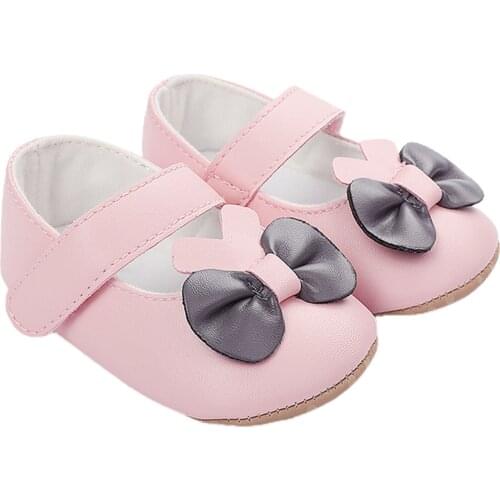 Baby Newborn Girls Solid Shoes First Walker Bow Knot Mary Jane Flat Sole Infant Toddler Summer Non-Slip Prewalker Shoes