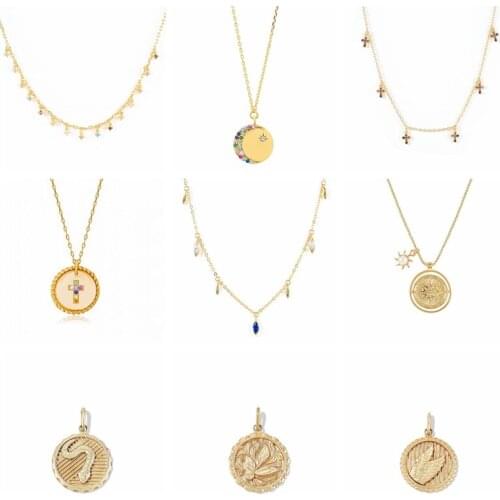 Aide 925 Sterling Silver Colorful Cross Moon Snake Pendant Necklace Long Chain Women Accessories Jewelry Collar Rock Punk Oro