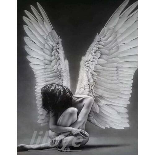 Full Square/Round 5D DIY Diamond Painting White Wings Pattern 3D Embroidery Kit Mosaic Rhinestones Art Stickers Room Decor DF457